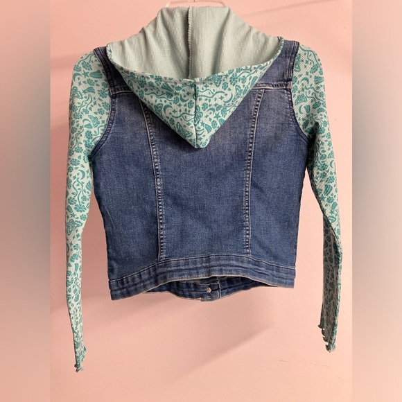 Girl’s Denim Hoodie/Jacket/Shacket, L-XL, Faded Blue/Teal, Handmade/Upcycled - Picture 4 of 7